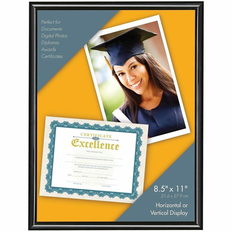 Victory Light 8.5" x 11" Document Frame - 8.50" x 11" Frame Size - Holds 8.50" x 11" Insert - Desktop, Tabletop - Durable, Dust Resistant, Easel Back, Sturdy - Plastic - Black - 1 Each