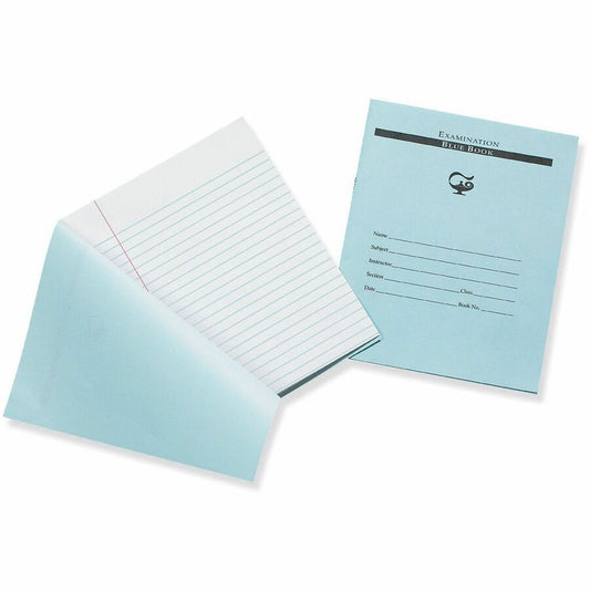 Pacon&reg, Examination Blue Books - 8 Pages - Ruled Red Margin - 7" x 8 1/2" Sheet Size - White Paper - Blue Cover - Recyclable - 1 Each