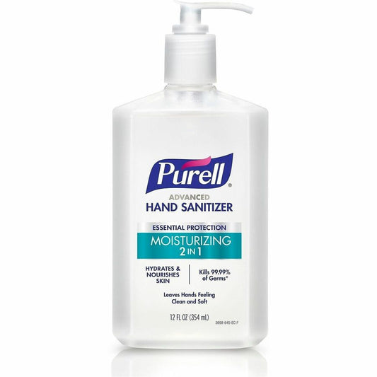 PURELL, Advanced Hand Sanitizer - 12 fl oz - Pump Bottle Dispenser - Kill Germs - Skin, Hand, Reception, Conference Room, Breakroom, Desk, Counter - Moisturizing - Clear - Residue-free, Non-sticky - 1 Each