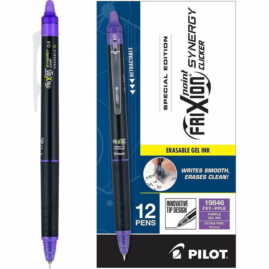 FriXion Synergy Clicker Erasable Gel Pen - Refillable - Retractable - Erasable - Purple Ink - Thermosensitive Gel Ink - Document - 12 / Dozen