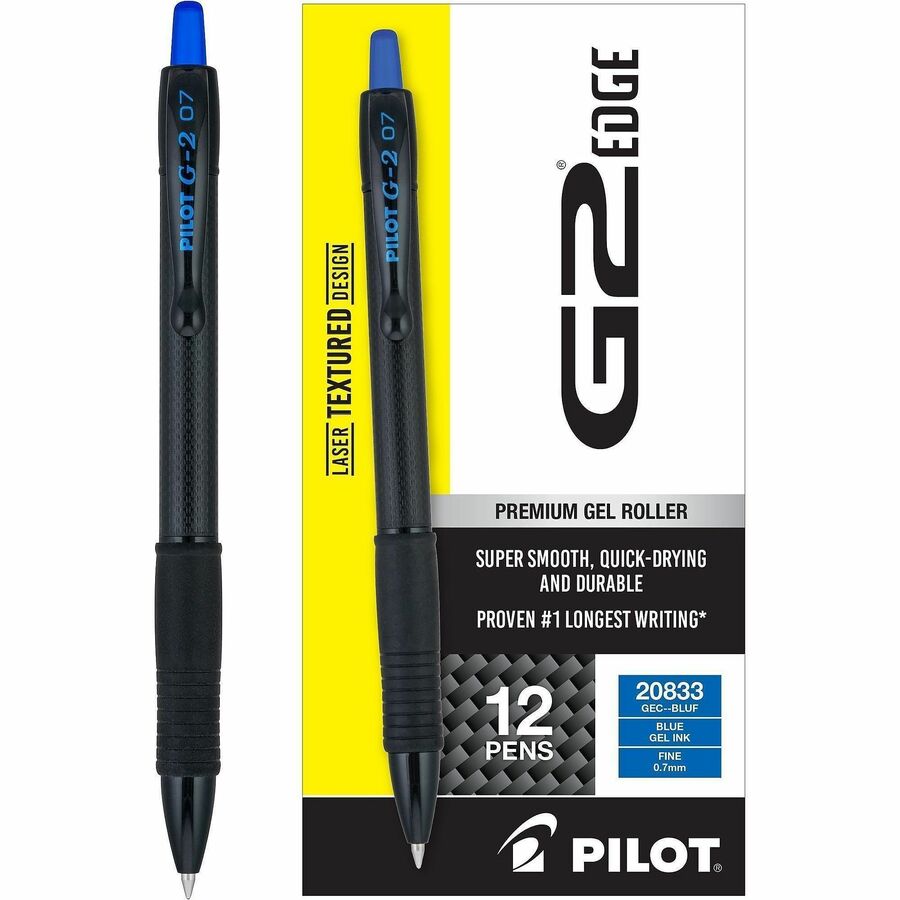 G2 Edge Gel Pen - Refillable - Retractable - Blue Ink - Gel-based - Black, Blue Barrel - Tungsten Carbide Tip - Writing - 12 / Dozen