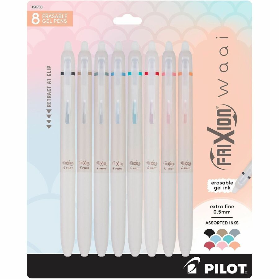 Pilot FriXion Waai Pen Collection - Retractable - Erasable - Periwinkle, Black, Bronze, Gray, Turquoise, Cherry, Pale Orange, Light Pink Ink - Gel-based - Writing - 8 / Pack