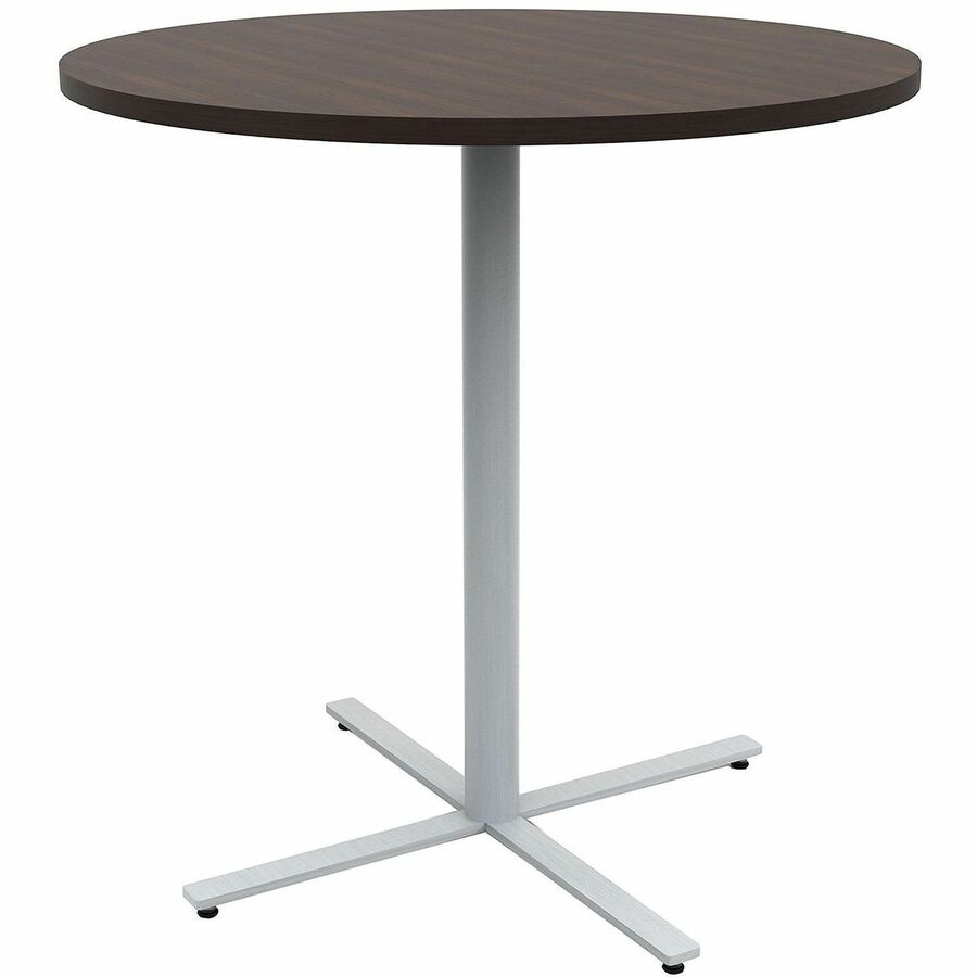 Safco Jurni Bistro Table with Round Top - Round Top - Textured, Powder Coated Base - Modern Style - 42" Table Top Diameter - 42" Height - Cafeteria - Assembly Required - Columbian Walnut - Laminate Top Material - 1 Each