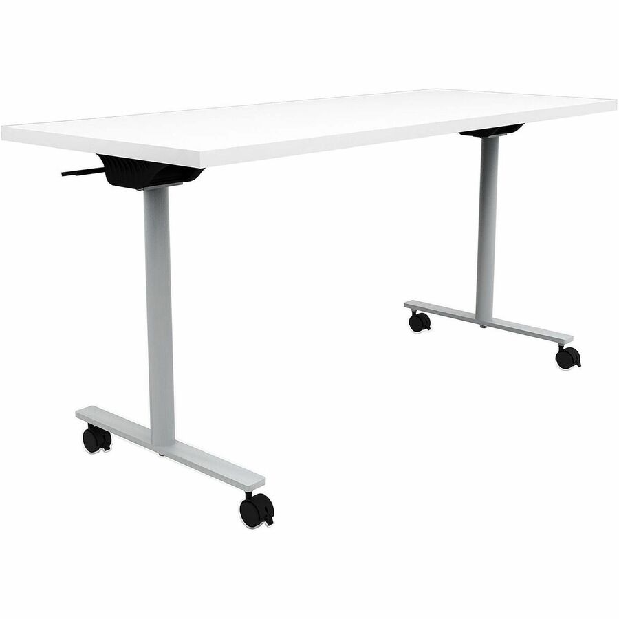 Safco Jurni Flip Table with Casters - Laminated Top - Powder Coated T-shaped Base - 72" Table Top Width x 24" Table Top Depth x 1.10" Table Top Thickness - 29" Height - Classroom, Training Room - Assembly Required - Designer White - Laminate Top Materi...