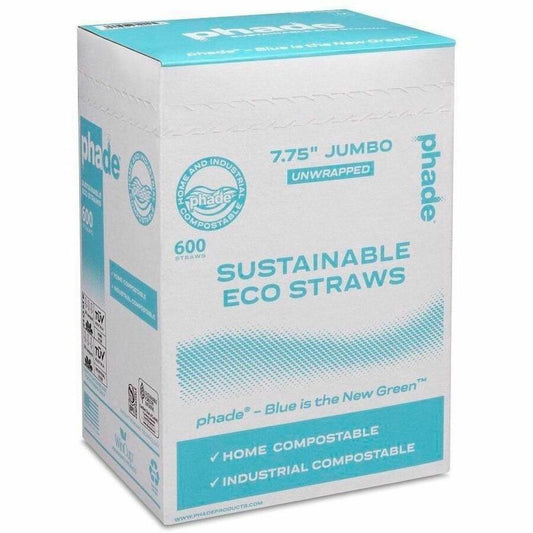 Phade Compostable Straws - 7.8" Height x - Polyhydroxyalkanoate (PHA) - Caribbean Blue - 600 / Box