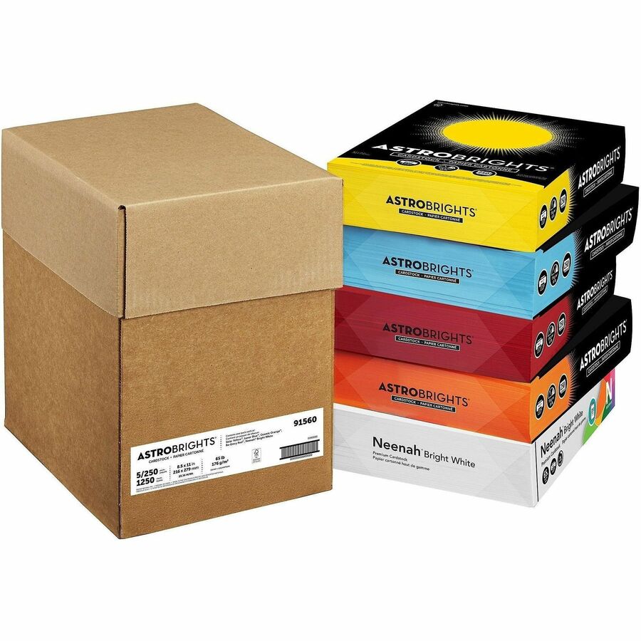 Astrobrights Colored Cardstock - 65 lb Basis Weight - Acid-free, Lignin-free, Long Lasting, Printable - Assorted - 250 Sheets/Pack - 5 / Carton