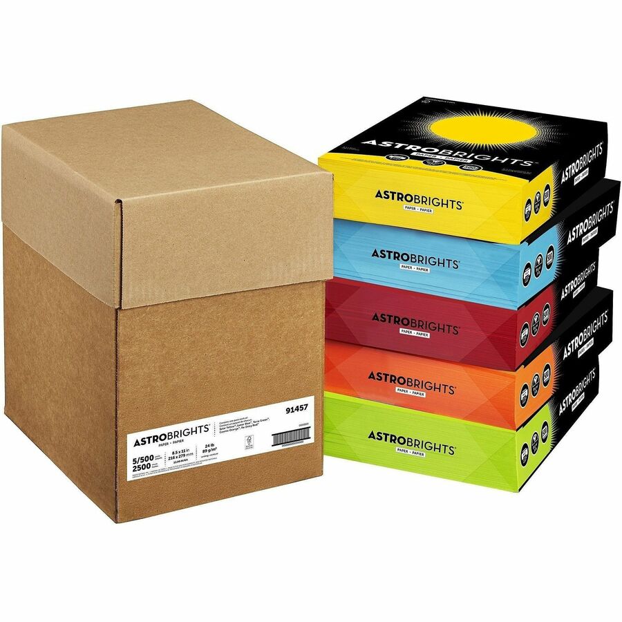 Astrobrights Colored Paper - 24 lb Basis Weight - Printable, Acid-free, Lignin-free - Assorted - 500 Sheets - 500 Sheets per Ream - 5 / Carton