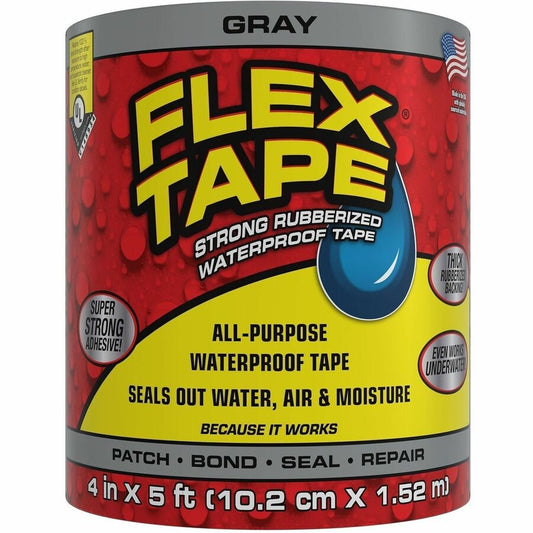 FLEX SEAL Repair Tape - 5 ft Length x 4" Width - Gray - Water Proof, UV Resistant, Temperature Resistant, Weather Resistant, Moisture Resistant - For Repair, Sealing, Home, Roofing, General Purpose, Bathroom, Project, Multi Surface, Bonding, Patching...