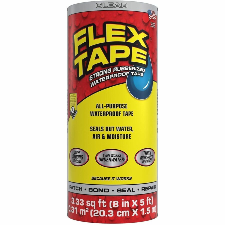 FLEX SEAL Repair Tape - 5 ft Length x 8" Width - Clear - Rubber Backing - Water Proof, UV Resistant, Temperature Resistant, Weather Resistant, Moisture Resistant - For Repair, Sealing, Home, Roofing, General Purpose, Bathroom, Project, Multi Surface, B...