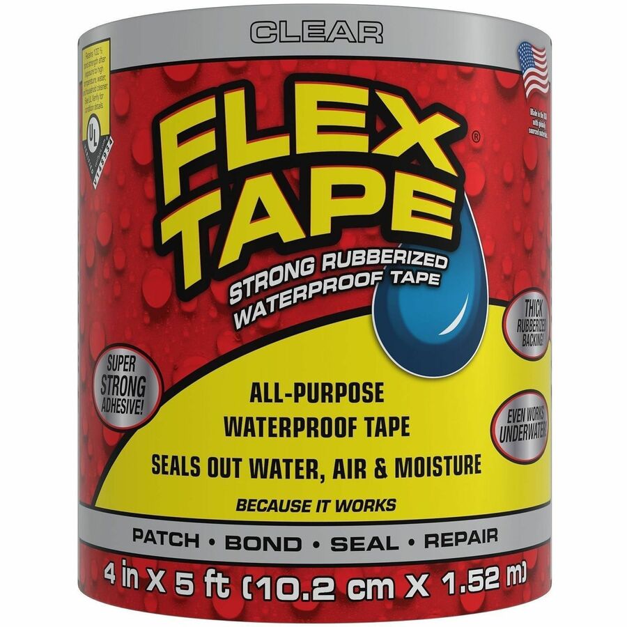 FLEX SEAL Repair Tape - 5 ft Length x 4" Width - Clear - Water Proof, UV Resistant, Temperature Resistant, Weather Resistant, Moisture Resistant - For Repair, Sealing, Home, Roofing, General Purpose, Bathroom, Project, Multi Surface, Bonding, Patching...