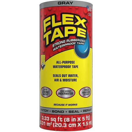 FLEX SEAL Repair Tape - 5 ft Length x 8" Width - Gray - Rubber Backing - Water Proof, UV Resistant, Temperature Resistant, Weather Resistant, Moisture Resistant - For Repair, Sealing, Home, Roofing, General Purpose, Bathroom, Project, Multi Surface, Bo...