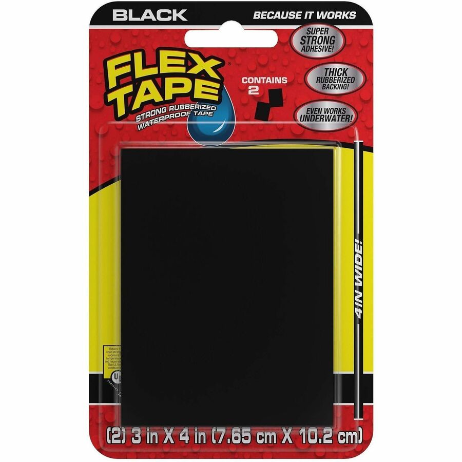 FLEX SEAL Repair Tape - 3" Length x 4" Width - Black - Rubber Backing - Water Proof, Air Proof, Water Resistant, UV Resistant, Moisture Resistant - For Repair, Wet Surface, Dry Surface, Patching, Bonding, Sealing, Multipurpose, Multi Surface - 24 / Carton