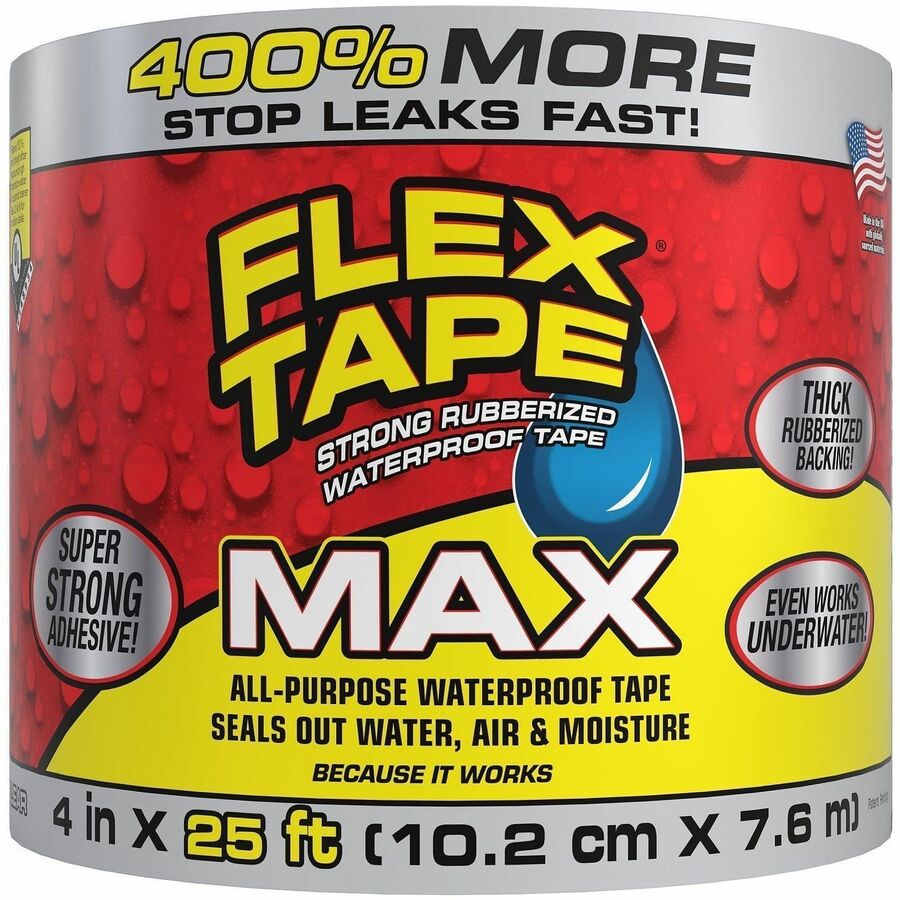 FLEX SEAL Repair Tape - 25 ft Length x 4" Width x 20 mil Thickness - 4 3/4" Core - Clear - Rubber Backing - Water Proof, UV Resistant, Moisture Resistant, Temperature Resistant, Weather Resistant, Slip Resistant - For Repair, Multi Surface, Patching, M...