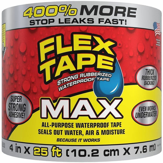 FLEX SEAL Repair Tape - 25 ft Length x 4" Width x 20 mil Thickness - 4 3/4" Core - Clear - Rubber Backing - Water Proof, UV Resistant, Moisture Resistant, Temperature Resistant, Weather Resistant, Slip Resistant - For Repair, Multi Surface, Patching, M...
