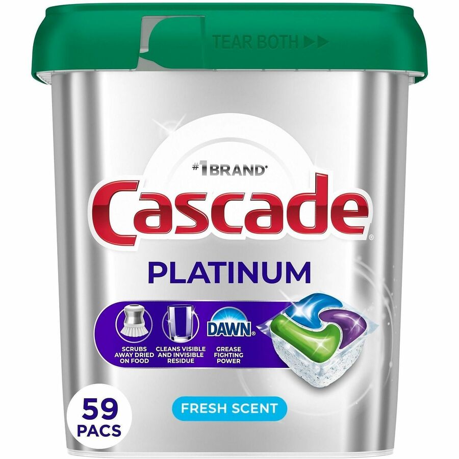 Cascade Platinum Plus ActionPacs - For Dishwasher, Glassware, Dish - Pod - Fresh Scent - Recommended For: Dried-on Food Remover, Residue Remover, Grease Remover - Scrub-free, No-rinse - Green - 3 / Carton
