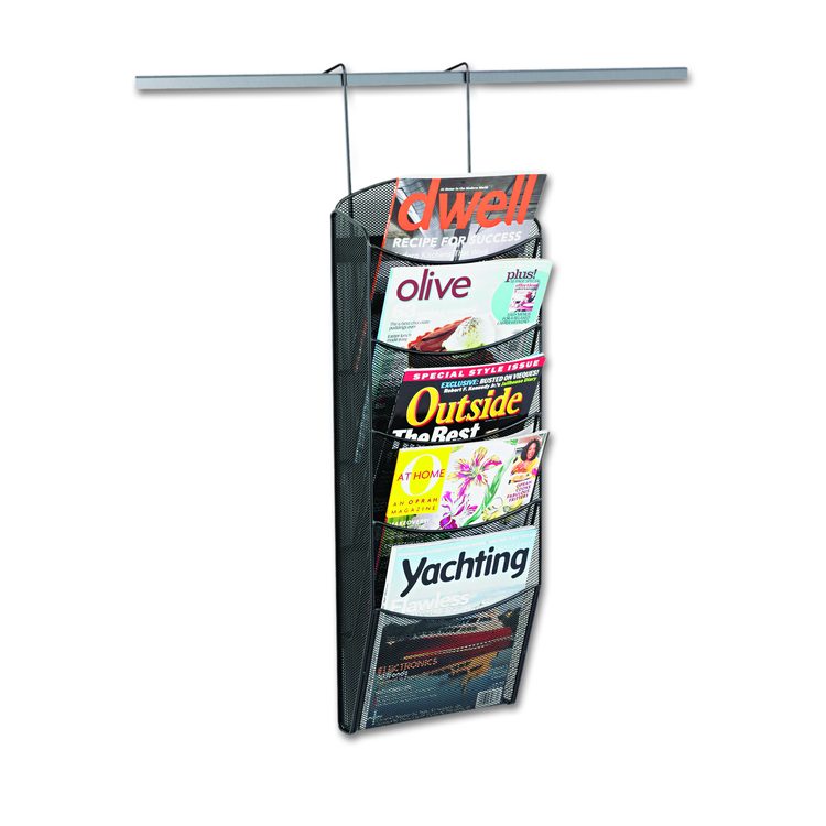 Onyx Mesh Literature Rack, Five Compartments, 10.25w x 3.5d x 28.33h, Black
