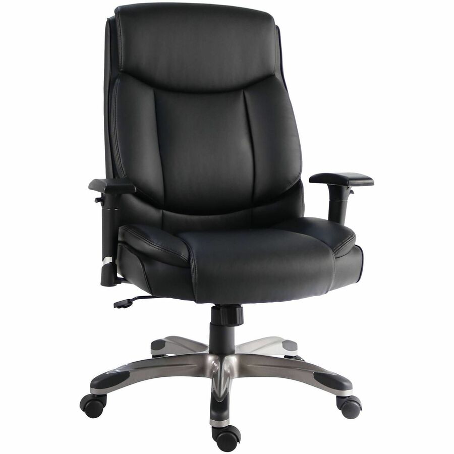 Lorell Sera High-Back Manager Chair with Height-Adjustable Arms - Polyurethane Seat Material - Polyurethane Back Material - High Back - Black - Leather - Armrest - 1 Each