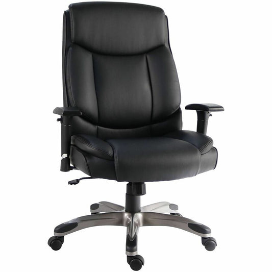 Lorell Sera High-Back Manager Chair with Height-Adjustable Arms - Polyurethane Seat Material - Polyurethane Back Material - High Back - Black - Leather - Armrest - 1 Each