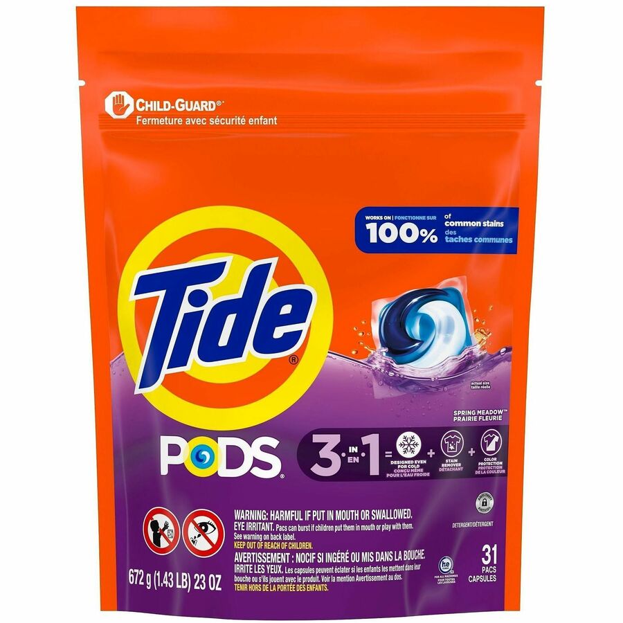 Tide PODS Laundry Detergent Pacs - For Laundry, Clothes - Concentrate - Spring Meadow Scent - Recommended For: Stain Remover - Blue - 31 / Bag