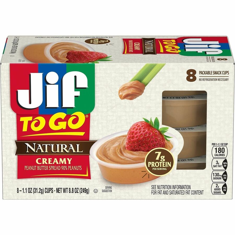 Jif To-Go Creamy Natural Peanut Butter Cups - Natural, Creamy - 1.10 oz - 8 / Pack