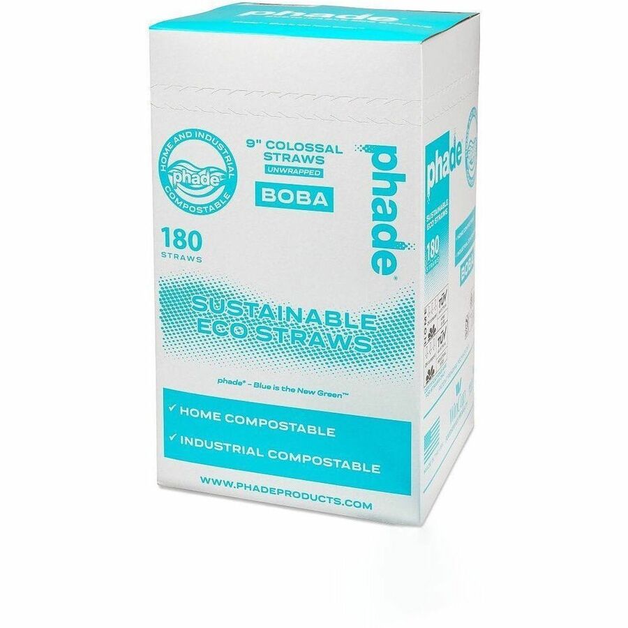Phade Compostable Straws - 9" Length - Polyhydroxyalkanoate (PHA) - Caribbean Blue - 180 Straws/Box - 4 / Carton
