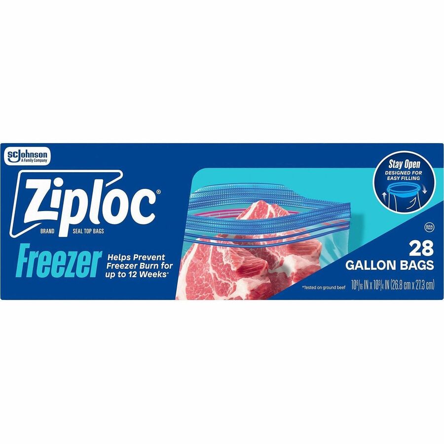 Ziploc&reg, Grip n' Seal Freezer Bags - 1 gal Capacity - 10.75" Length x 10.56" Width - Zipper Closure - Grip Texture - Clear - Kitchen, Soup, Food, Office, Commercial, Industrial, School - 28/Box - 9 / Carton