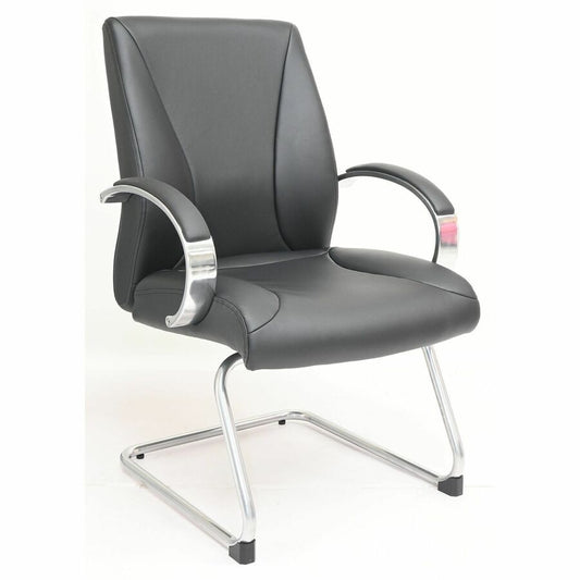 Lorell Pike Executive Guest Chair - Low Back - Cantilever Base - Black - Polyurethane - Armrest - 1 Each