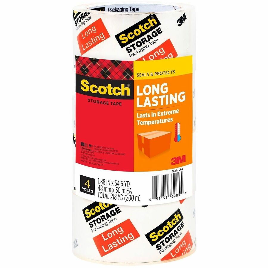 Scotch Long-Lasting Storage Packing Tape - 54.60 yd Length x 1.88" Width - Transparent - Weather Resistant, Temperature Resistant - For Packaging, Sealing, Box, Document, Storage - 4 / Pack