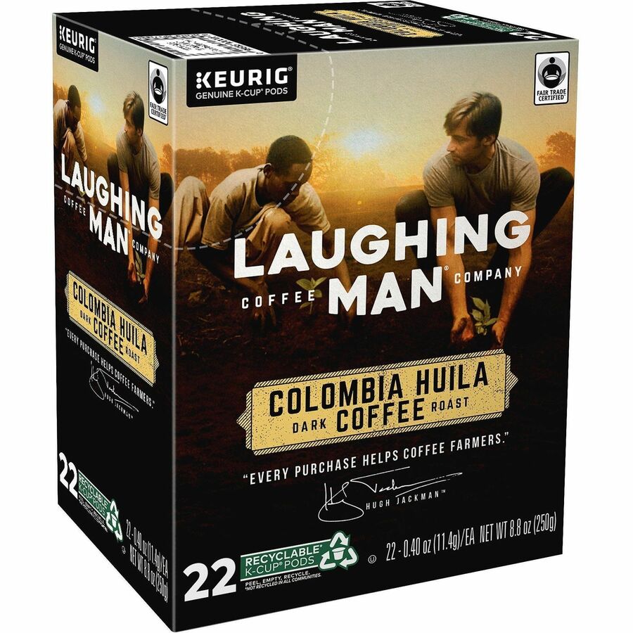 LAUGHING MAN K-Cup Colombia Huila Coffee - Compatible with Keurig K-Cup Brewer - Dark - 22 K-Cup - K-Cup - Colombia Huila - Kosher - 4 / Carton