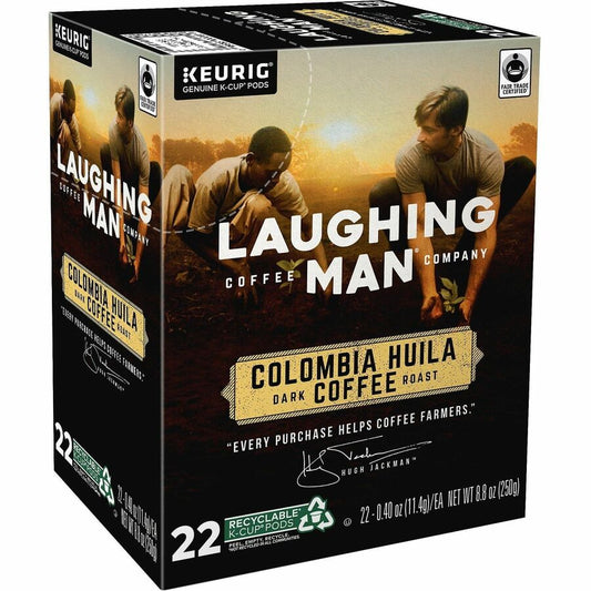 LAUGHING MAN K-Cup Colombia Huila Coffee - Compatible with Keurig K-Cup Brewer - Dark - 22 K-Cup - K-Cup - Colombia Huila - Kosher - 4 / Carton