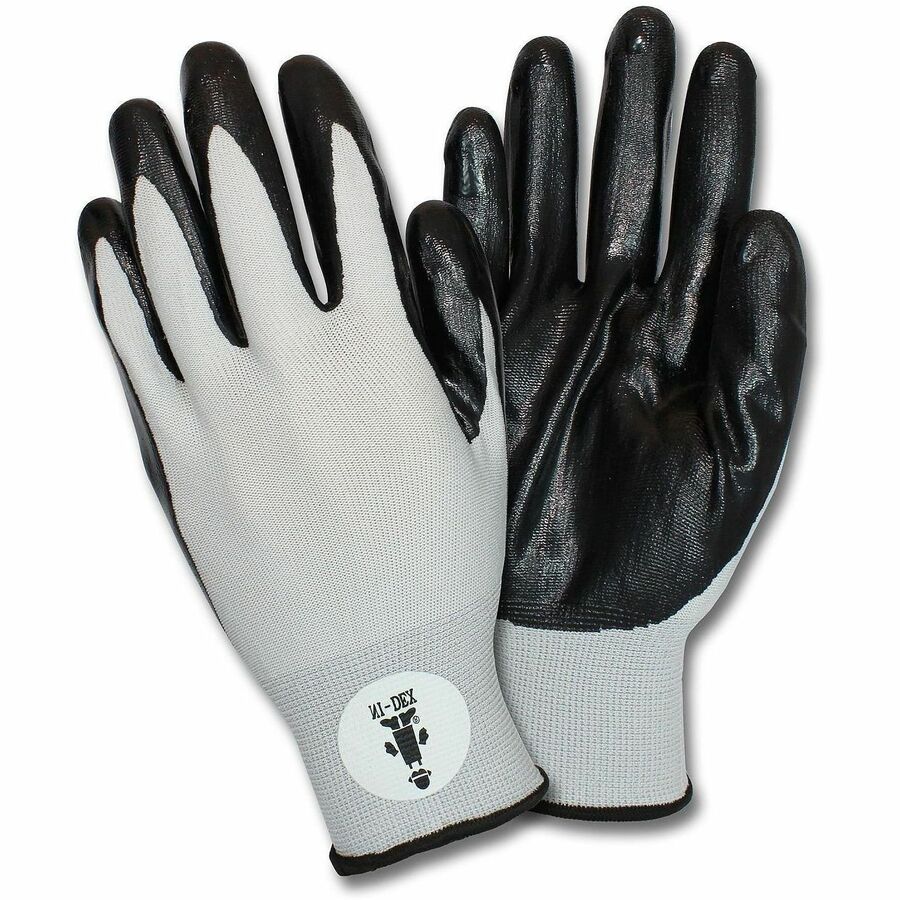 Safety Zone Knit Nitrile-Coated Gloves - Nitrile Coating - Small Size - Nitrile, Nylon - Black/Gray - Knitted, Durable - For Industrial - 12 / Dozen