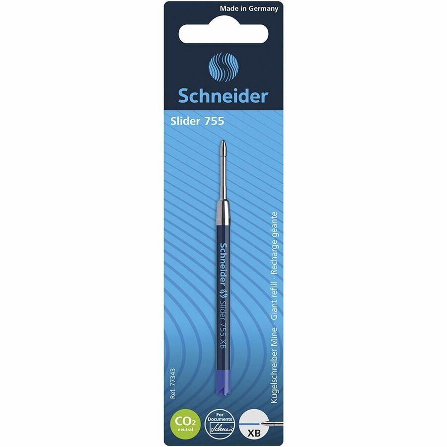 Rediform Schneider Slider 755 XB (ExtraBroad) Pen Refills - 1.40 mm , Extra Broad Point - Blue Ink - Water Proof, Quick-drying Ink, Smooth Writing, Wear Resistant, Stainless Steel Tip, Smudge Proof, Metal Tip, Smooth Gliding Ink, Smear Resistant - 1 Each