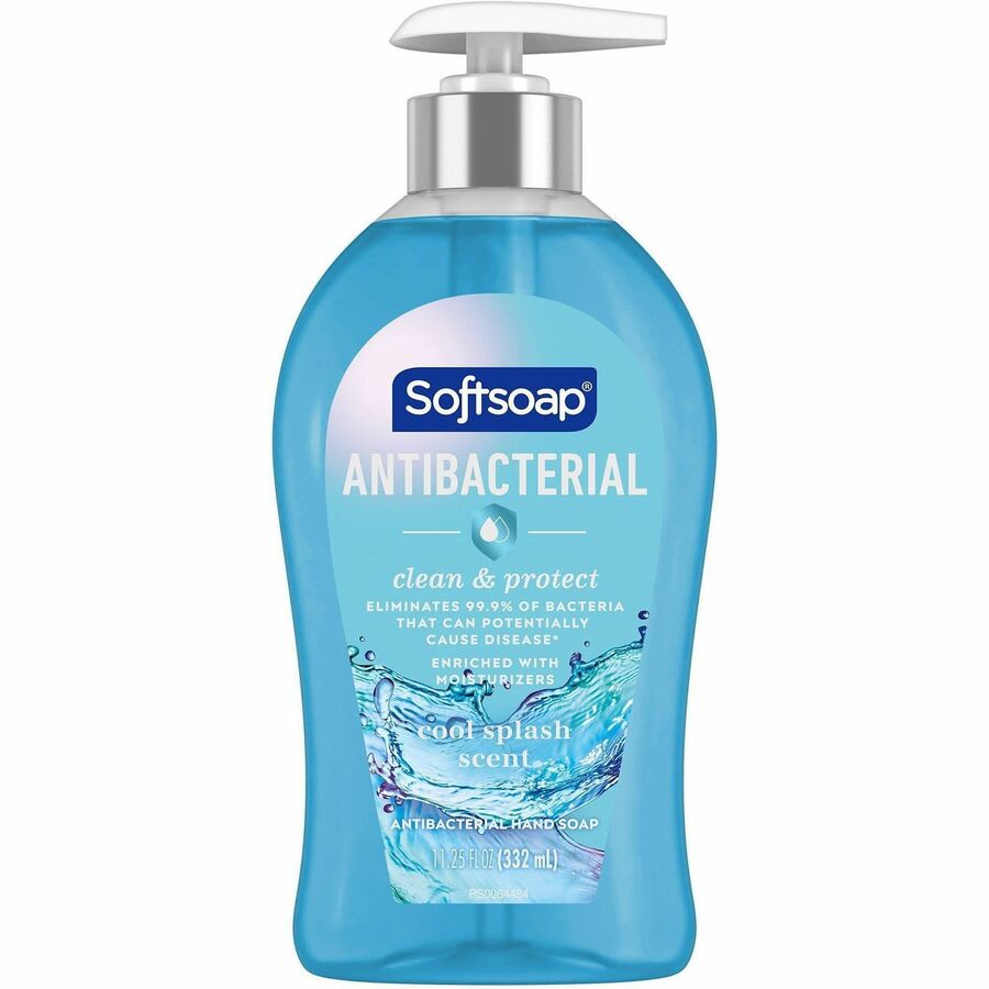 Softsoap Antibacterial Soap Pump - Cool Splash Scent - 11.25 fl oz - Pump Bottle Dispenser - Bacteria Remover - Hand, Skin - Moisturizing - Antibacterial - Blue - Paraben-free, Phthalate-free, Refillable - 6 / Carton