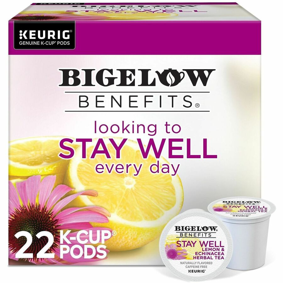 Bigelow&reg, Lemon & Echinacea Herbal Tea Herbal Tea K-Cup - Herbal Tea - 22 K-Cup - Caffeine-free - 4 / Carton