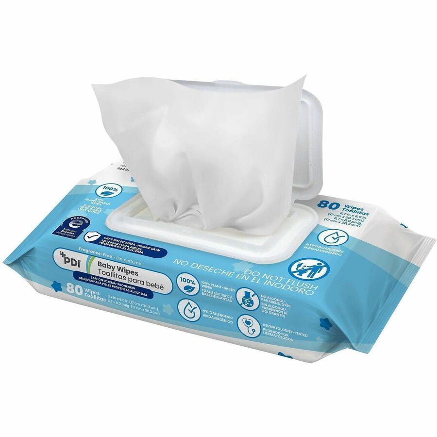 PDI pH-Balanced Baby Wipes for Sensitive Skin - 8" Width x 6.70" Length - Blue - 80 / Each