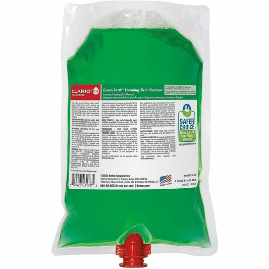 Green Earth Skin Cleanser Refill - Foam - 1.06 quart - Fresh Meadow - Applicable on Hand - Skin - Non-irritating, Moisturising, Gentle - 6 / Carton