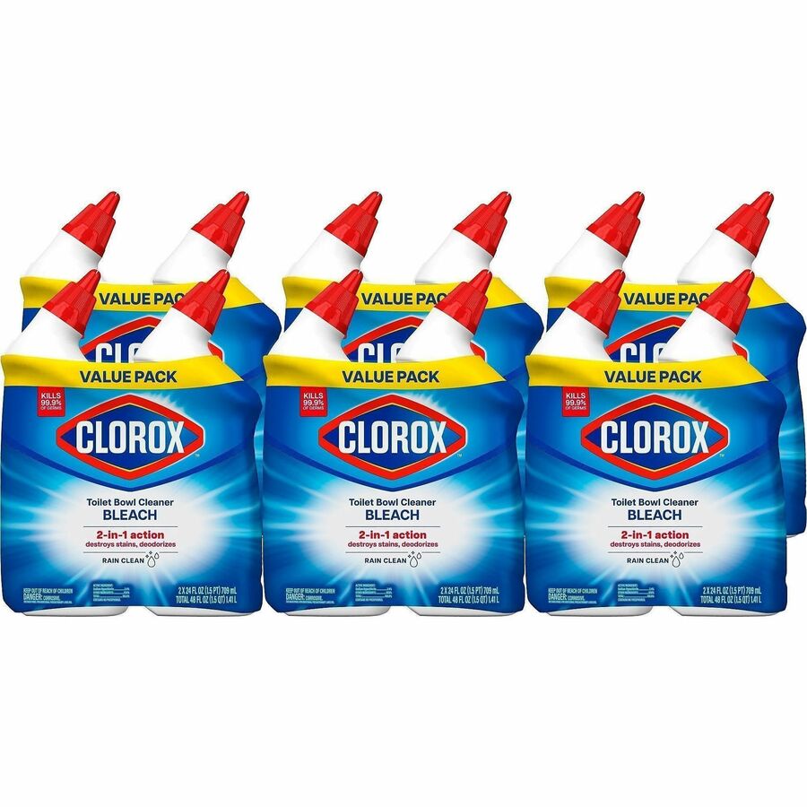 Clorox Toilet Bowl Cleaner with Bleach - For Toilet, Toilet Bowl - 24 fl oz (0.8 quart) - Rain Clean Scent - Recommended For: Stain Remover, Odor Remover, Bacteria Remover, Germs Remover, Mold Remover, Mildew Remover - Deodorize, Disinfectant, Phosphor...