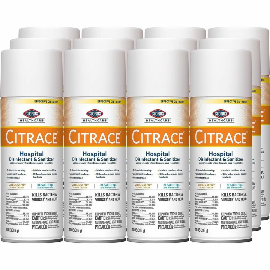 Clorox Healthcare Citrace Hospital Disinfectant and Sanitizer - For Multi Surface, Multipurpose - Ready-To-Use - Aerosol - 14 fl oz (0.4 quart) - Citrus Scent - Recommended For: Bacteria Remover, Odor Remover, Virus Remover, Fungi Remover, Mold Remover...