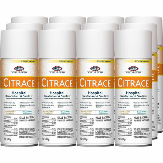 Clorox Healthcare Citrace Hospital Disinfectant and Sanitizer - For Multi Surface, Multipurpose - Ready-To-Use - Aerosol - 14 fl oz (0.4 quart) - Citrus Scent - Recommended For: Bacteria Remover, Odor Remover, Virus Remover, Fungi Remover, Mold Remover...