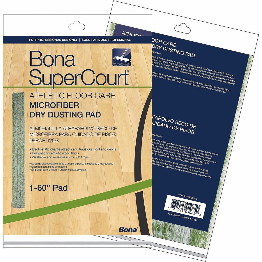 Diversey SuperCourt Microfiber Dusting Pads - 60" Width x 5" Depth - Washable, Reusable - MicroFiber - Green - 5 / Carton