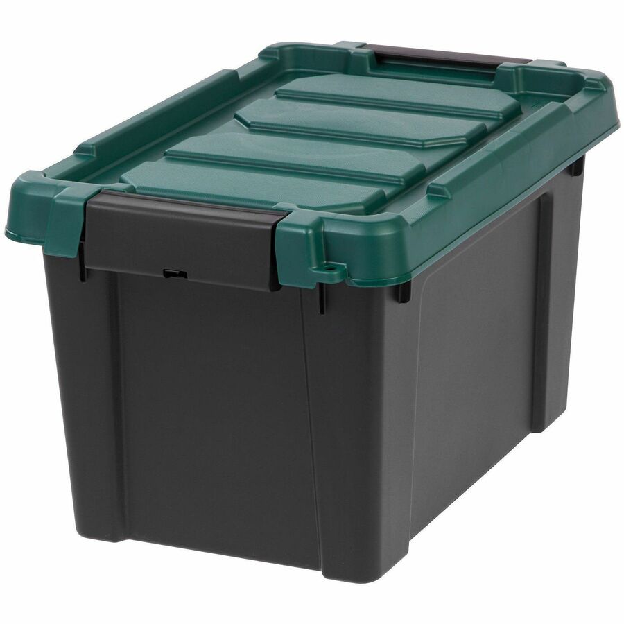Remington 20QT Store-It-All Tote - Internal Dimensions: 13.75" Length x 8.50" Width x 9.50" Height - External Dimensions: 18.1" Length x 11.6" Width x 10.4" Height - 5 gal - Lid, Buckle Closure - Heavy Duty - Stackable - Black, Green - For Shoes, Makeu...