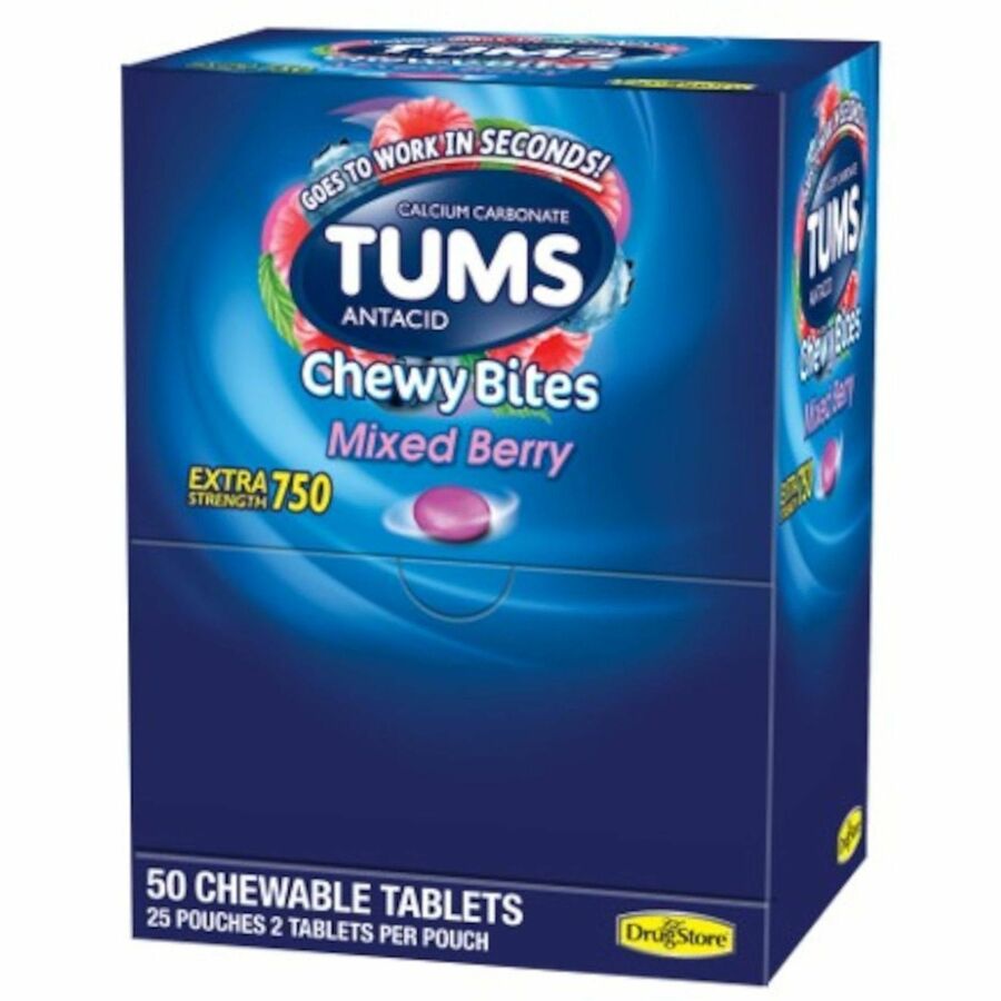 Lil' Drug Store TUMS Chewy Bites Antacids - For Heartburn, Acid Indigestion, Sour Stomach, Upset Stomach, Chest Congestion - Assorted Berries - 2 Tablets/Packet - 25 / Box
