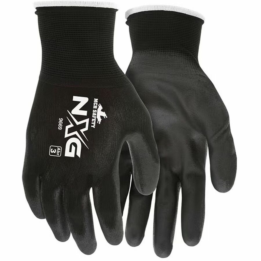 MCR Safety 9669 NXG Gloves - Abrasion Protection - Small Size - Polyurethane - Black - Touchscreen Capable - Environmentally Safe, Sturdy, Ergonomic, Fatigue-free - For Industrial - 1 Dozen