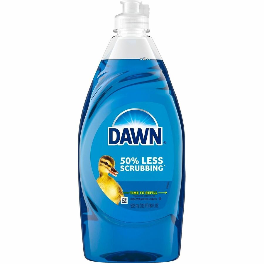 Dawn Ultra Original Dish Soap - For Multipurpose - Concentrate - Liquid - 18 fl oz (0.6 quart) - Clean Scent - Recommended For: Stain Remover, Grime Remover, Grease Remover - Refillable - Blue - 10 / Carton