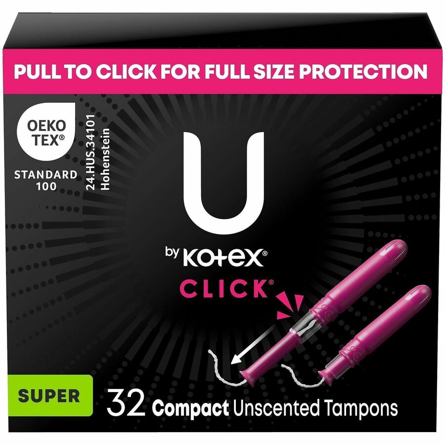 Kimberly-Clark Click Compact Tampons - Super - Anti-leak, Absorbent, Comfortable, Fragrance-free, Chlorine-free, Pesticide-free, BPA-free - 32 / Box