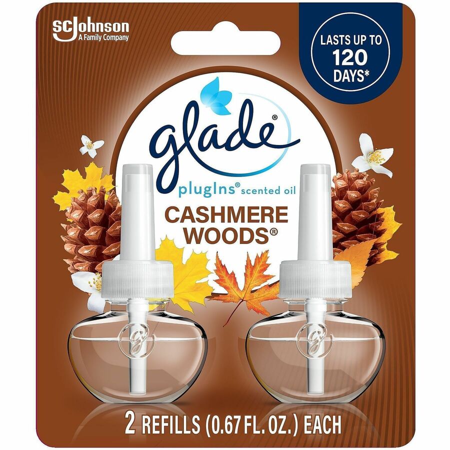 Glade PlugIns Scented Oil - Oil - Cashmere Woods - 120 Day - Long Lasting - 2 Refills/Pack - 6 / Carton