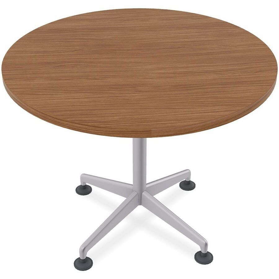 Special-T ZIA Series Hospitality Tables Collection - Round Top - Powder Coated X-shaped Base - Mid-Century Modern Style x 36" Table Top Diameter - 29" Height - Hospitality, Office - Assembly Required - Walnut - High Pressure Laminate (HPL) - Cast Alumi...