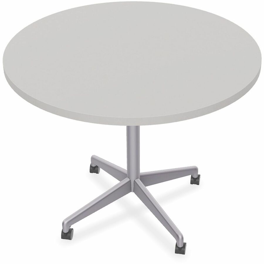 Special-T ZIA Series Hospitality Tables Collection - Round Top - Powder Coated X-shaped Base - Mid-Century Modern Style x 42" Table Top Diameter - 29" Height - Hospitality, Office - Assembly Required - Gray - High Pressure Laminate (HPL) - Cast Aluminu...