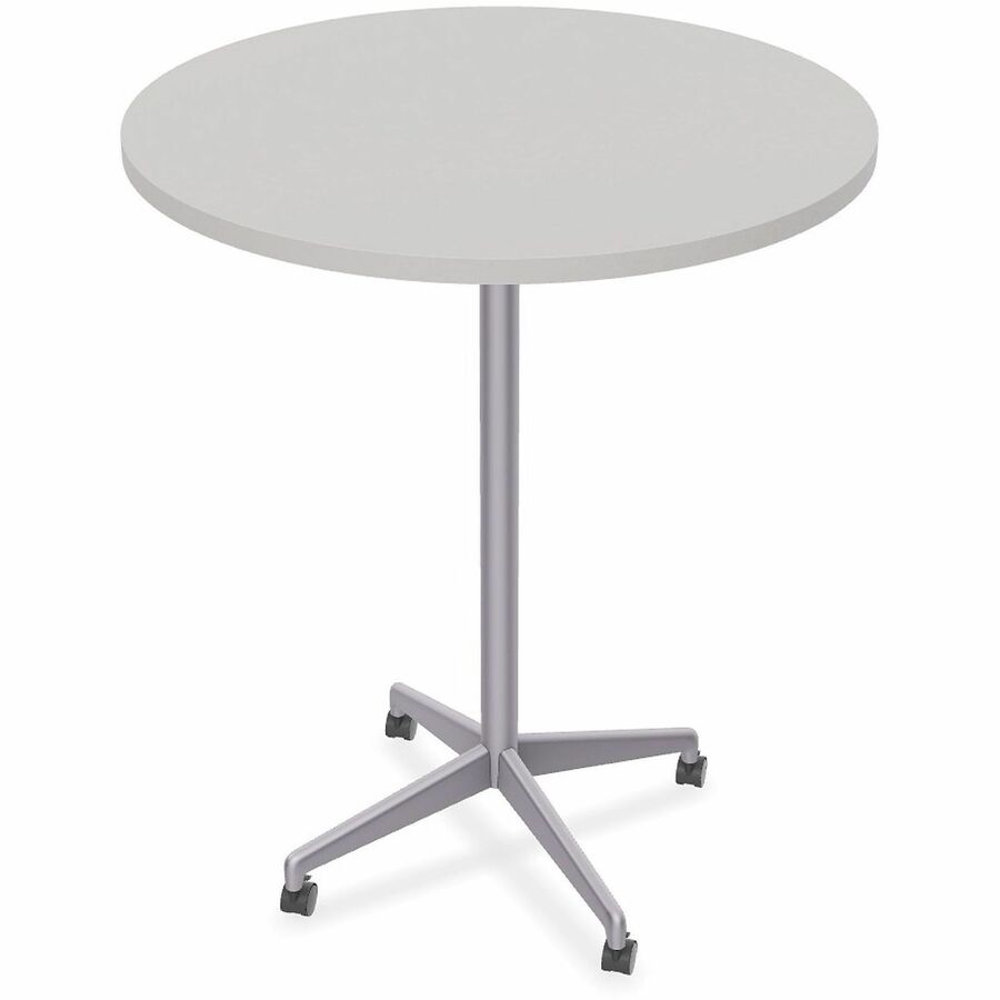 Special-T ZIA Series Hospitality Tables Collection - Round Top - Powder Coated X-shaped Base - Mid-Century Modern Style x 36" Table Top Diameter - 42" Height - Hospitality, Office - Assembly Required - Gray - High Pressure Laminate (HPL) - Cast Aluminu...