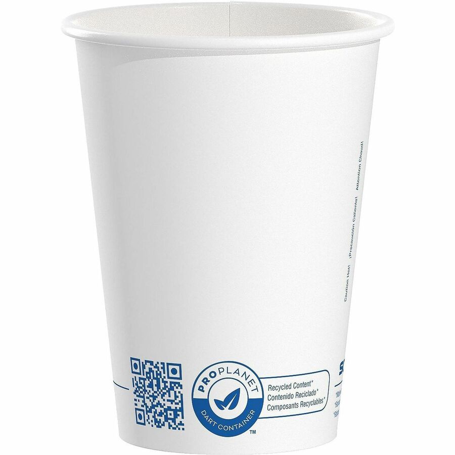 Solo Cup Recycled Content Paper Hot Cups - 12 fl oz - Leak Proof, Snap Fit Closure - White - Paper - Hot Drink, Coffee, Cappuccino, Tea, Hot Chocolate, Office - Recycled - 20 / Carton